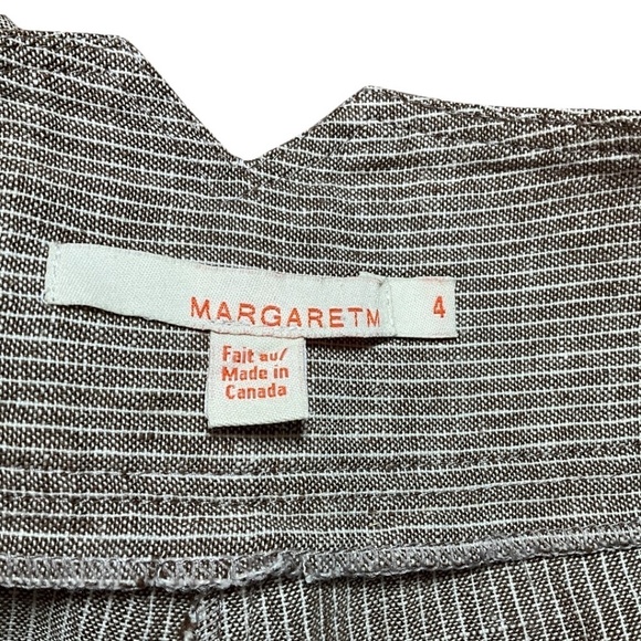 MARGARET M Linen Blend Pin Stripe Wide Leg Cuffed Trousers MADE IN CANADA Sz 4 - Picture 5 of 10